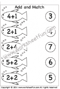 Kindergarten Addition Worksheets – Add and Match – 2 Worksheets