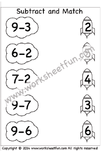 Kindergarten Subtraction Worksheets – Subtract and Match –  3 Worksheets