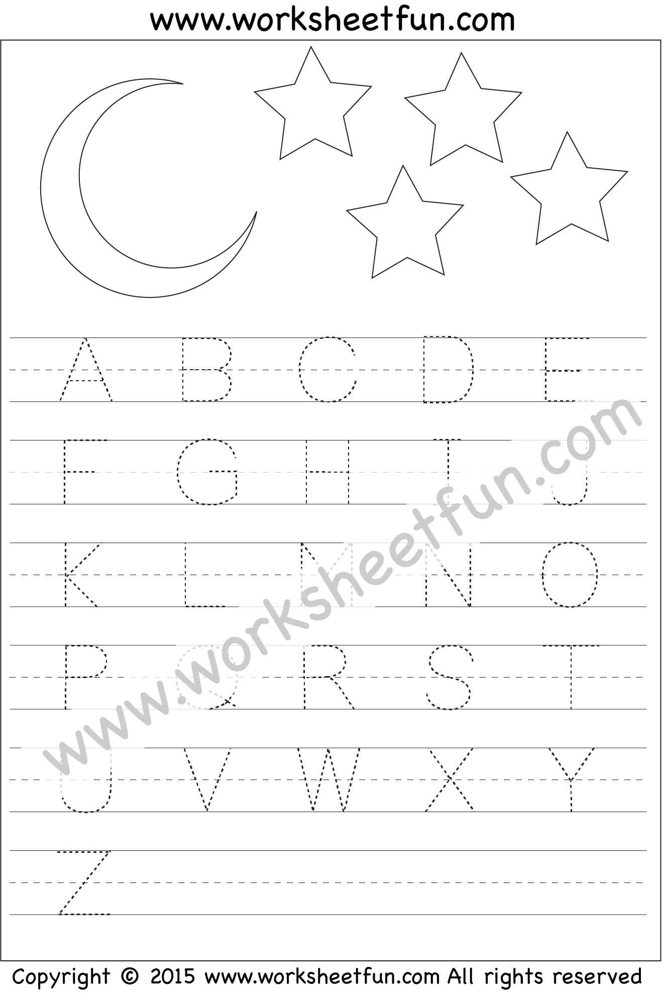 Letter Tracing Worksheet Capital Letters Moon Stars Theme / FREE