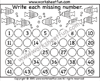 Missing Numbers – 1-50 – Four Worksheets / FREE Printable Worksheets