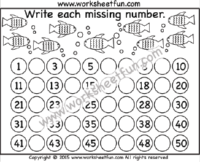 Missing Numbers – 1-50 – Four Worksheets / FREE Printable 