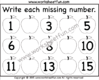 Missing Numbers – 1-15 – 2 Worksheets