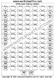 Missing Numbers – 1-100 – Four Worksheets
