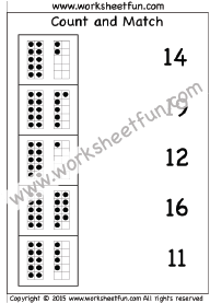 Count and Match – Numbers 1-20 – Four Worksheets