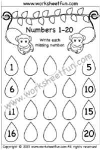 Missing Numbers 1-20 – One Worksheet