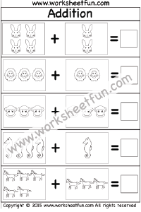 Picture Addition – Beginner Addition – 4 Kindergarten Addition Worksheets