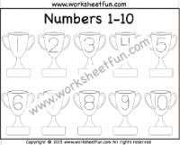 Number Tracing – 1-10 – Trophy – One Worksheet
