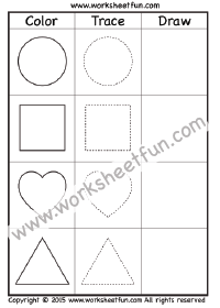 Shapes – Color, Trace & Draw – 2 Worksheets