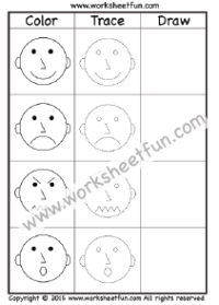 Feelings And Emotions  – Color, Trace and Draw – 1 Worksheet