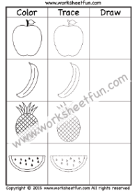 Fruits – Color, Trace and Draw – 1 Worksheet