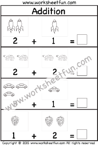 Picture Addition – Sums up to 5 – Two Worksheets