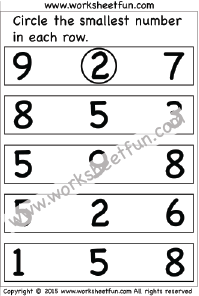 Number Comparison – Smallest Number – 1 Worksheet