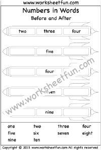 Numbers in Words – Before and After – 2 Worksheets