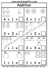 Halloween – Picture Addition – Sums up to 5 – One Worksheet