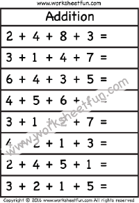 Add four numbers – 1 Worksheet