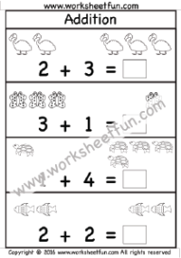 Picture Addition – Sums up to 5 – One Worksheet