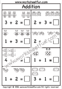 Picture Addition – Sums up to 5 – One Worksheet