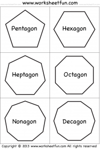 Shapes – Polygons – Pentagon, Hexagon, Heptagon, Octagon, Nonagon, Decagon –  2 Worksheets