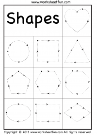 Preschool Shapes Tracing – Heart, Star, Circle, Square, Triangle, Pentagon, Hexagon, Octagon, Oval, Rectangle, Diamond, Heptagon, Nonagon, Decagon – 18 Worksheets