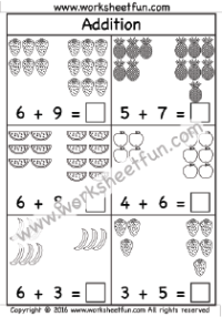 Addition Worksheet – Sums up to 20 – Four Worksheets