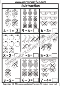 Beginner Subtraction - 2 Kindergarten Picture Subtraction Worksheets