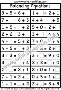 Balancing Equations First Grade – One Worksheet