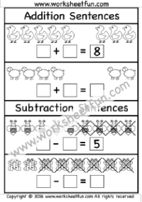 Addition/Subtraction Sentences – Three Worksheets