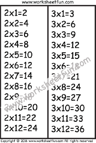 times table chart 2 and 3