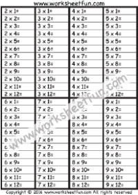 Times Table Worksheet - 2, 3, 4, 5, 6, 7, 8 & 9