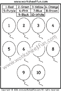 Color by Number – Balloons – One Worksheet