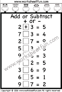 Missing Operator – Add or Subtract – Two Worksheets