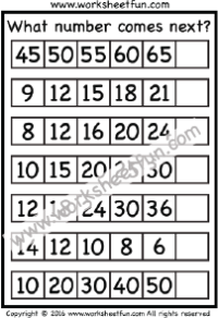 Number Patterns – Number Series – What number comes next? – 1 Worksheet