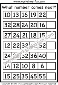 Number Patterns – Number Series – What number comes next? – 1 Worksheet