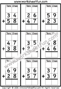 2 Digit Addition With Regrouping – Carrying – 5 Worksheets