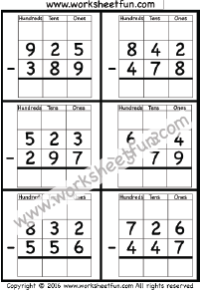 Subtraction Using Hundreds Chart Worksheet