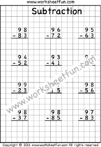 2 Digit Subtraction – No Regrouping – 4 Worksheets