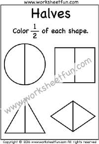 Fractions – Halves – Coloring 1/2 – One Worksheet