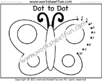 Dot to Dot – Butterfly – Numbers 1-10 – One Worksheet
