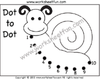 Dot to Dot – Snail – Numbers 1-10 – One Worksheet