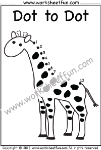 Dot to Dot – Giraffe – Numbers 1-10 – One Worksheet