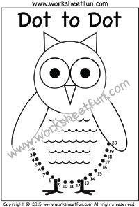 Dot to Dot – Owl – Numbers 1-20 – One Worksheet