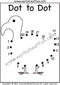 Dot to Dot – Duck – Numbers 1-20 – One Worksheet