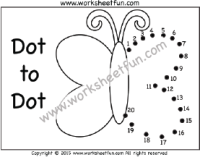 Dot to Dot – Butterfly -Numbers 1-20 – One Worksheet