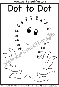 Dot to Dot – Octopus – Numbers 1-20 – One Worksheet