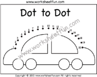 Dot to Dot – Car – Numbers 1-20 – One Worksheet