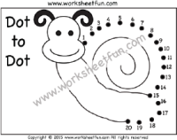 Dot to Dot – Snail -Numbers 1-20 – One Worksheet