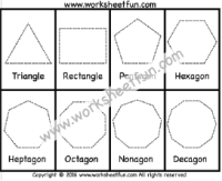 Shape Tracing – Polygons – Triangle, Rectangle, Pentagon, Hexagon, Heptagon, Octagon, Nonagon, Decagon – One worksheet