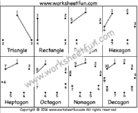 Shapes – Dot to Dot – Polygons – Triangle, Rectangle, Pentagon, Hexagon, Heptagon, Octagon, Nonagon & Decagon – One worksheet