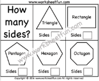 How many sides? – Number of sides -Triangle, Rectangle, Pentagon, Hexagon, Octagon –  One Worksheet