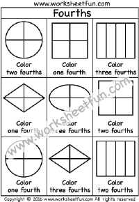 Fractions – Fourths – Coloring 1/4 – One Worksheet